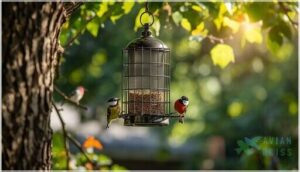 caged feeders to deter larger birds
