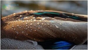 feathers and water-repellent plumage