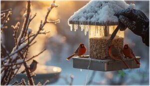 filling feeders daily and cleaning off snow