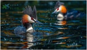 grebes (great crested grebe, horned grebe)