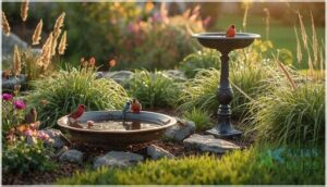 ground and staked bird baths