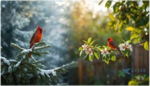 habitats and distribution of small red birds