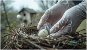 handling unhatched eggs and deceased birds