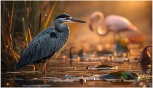 herons and waders (black-crowned night heron, american flamingo)