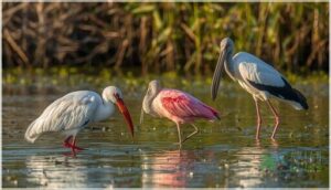 ibises, spoonbills, and wood storks