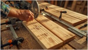 measuring and cutting wood pieces