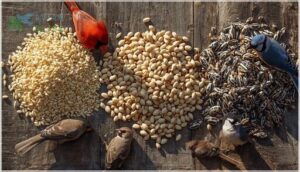 millet, safflower, and striped sunflower seeds