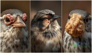 physical changes (eyes, feathers, growths)