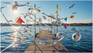 reflective objects, flags, and balloons