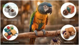 safe perches, toys, and accessories