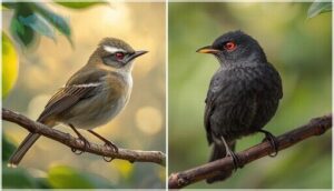 songbirds (red-eyed vireo, fire-eyed diucon)