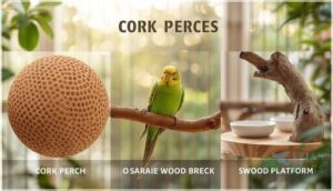 cork, branch, and platform perches cork, branch, and platform perches