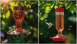 dish vs. gravity-fed feeder designs