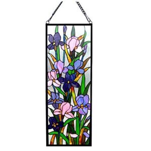 Tiffany Glass Iris Design Window Panel B07WN15YNL