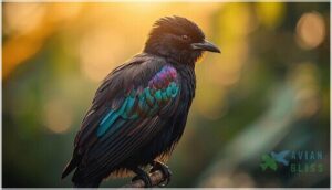 coal-black plumage and bronzy sheen coal-black plumage and bronzy sheen