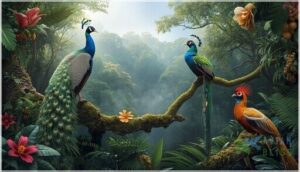 peacocks, quetzals, and pheasants peacocks, quetzals, and pheasants