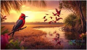 red birds of central and south america (vermilion flycatcher, scarlet ibis, etc.) red birds of central and south america (vermilion flycatcher, scarlet ibis, etc.)