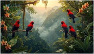 tropical red-and-black birds tropical red-and-black birds