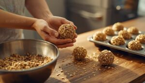 mixing ingredients and shaping balls mixing ingredients and shaping balls