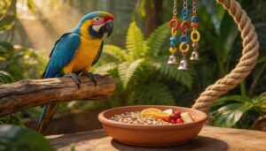 placing perches near food and play areas placing perches near food and play areas