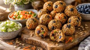 adding fruits, vegetables, and granola adding fruits, vegetables, and granola