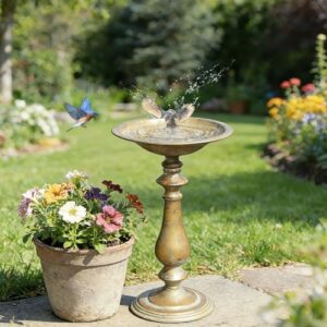 19”H Antique Pedestal Bird Bath, B0GGR6QRGH