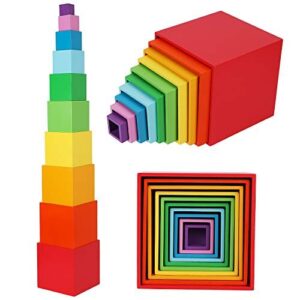 TOWO Wooden Stacking Boxes Rainbow B08B1C5MYP